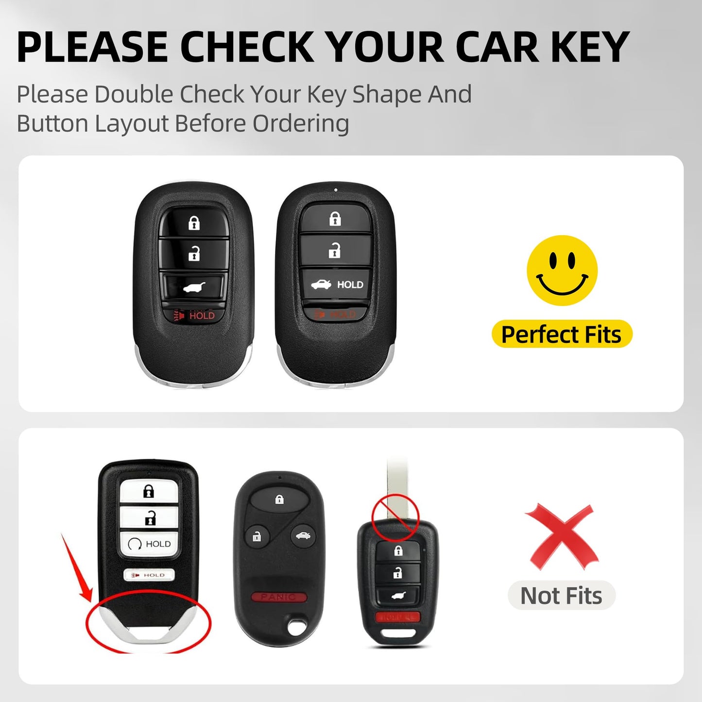 GripKeyShell™ for Honda Key Fob Cover, Leather + Soft TPU Car Key Case with Keychain Compatible with 2022-2026 Civic Accord CR-V HR-V Pilot Passport, Full Protection Car Key Accessories