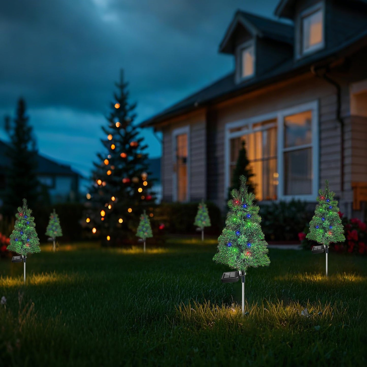 4PCS Solar Christmas Tree Garden Stake Lights Outdoor Waterproof Pathway Lights Xmas Tree Light for Lawn Patio Yard Front Porch Christmas Decor