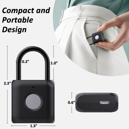 Pothunder Fingerprint Padlock, Smart Padlock, Locker Lock, Combination Lock, Fingerprint Lock with APP Unlock, USB Rechargeable, Suitable for Gym Locker, Door, Locker(Black)