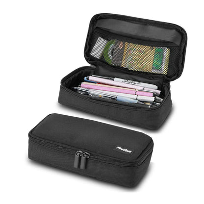 ProCase Pencil Case, Large Capacity Students Stationery Pouch Pen Bag Holder, Portable Desk Organizer with Double Zipper for School Office Supplies -Black