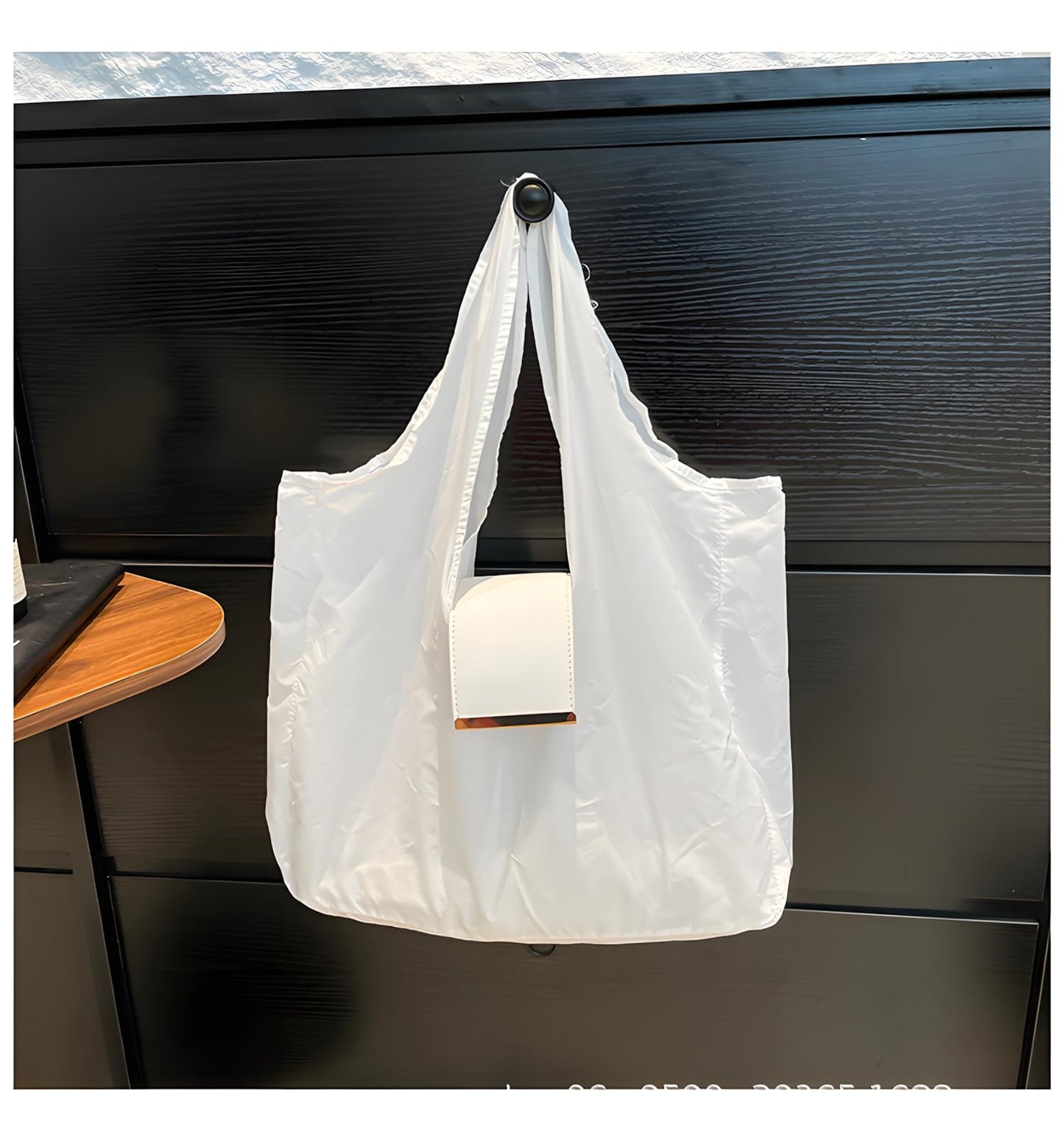 Locus Amoenus Foldable Reusable Shopping Bag Keychain, Portable Eco-Friendly Grocery Tote Bag for Women, Lightweight Travel Shopping Bag (white)