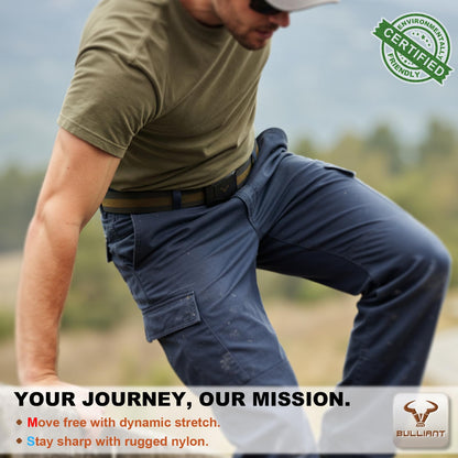 BULLIANT Men Belt-Tactical Work Rigger Web Western Belt Stretch Fit 1 1/2" For CowBoy Jean Outddor-Cut For Size(Black/Wood Thrush,28"-34" Waist Adjustable)
