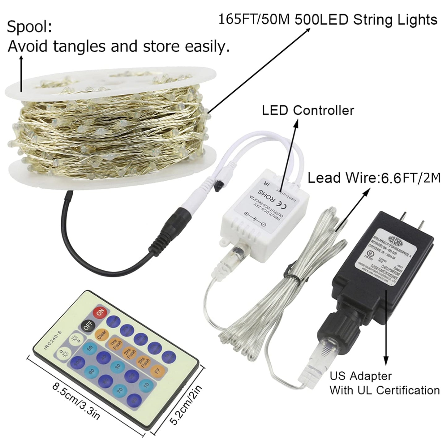 RUICHEN Dimmable Purple Fairy Lights Plug in, Waterproof Silver Wire 165 Ft 500 LED Starry String Lights with Remote for Christmas Halloween Party Bedroom Patio Garden