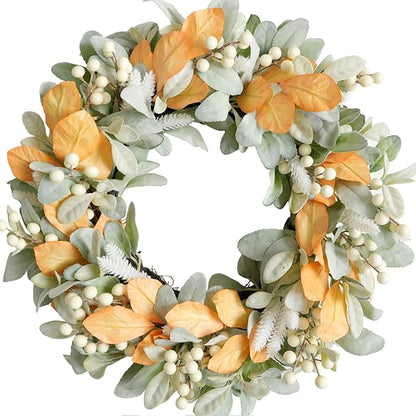 Idyllic Spring Wreath 20 Inches, Summer Wreath with Lambs Ear Leaves and Berries for Front Door Outside Farmhouse All Seasons Decoration Outdoor Fall Wreaths for Front Door