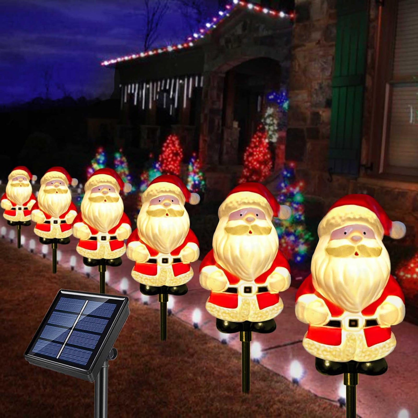 Windpnn Upgraded 6-Pack Solar Christmas Garden Stake Lights, Outdoor Waterproof Solar Santa Claus Stake Christmas Pathway Lights for Garden Decorations Lawn Pathway Patio (8 Modes)
