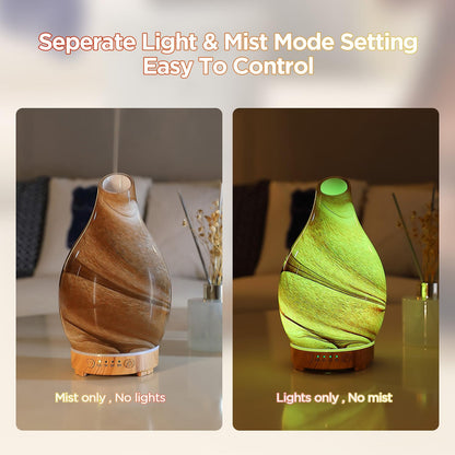 Essential Oil Diffuser Hand Blown Glass Aromatherapy Diffuser - Ultrasonic Cool Mist Scent Aroma Diffuser, Whisper Quiet with Auto Shut-Off, Timer Setting &7 Colors Night Light for Home