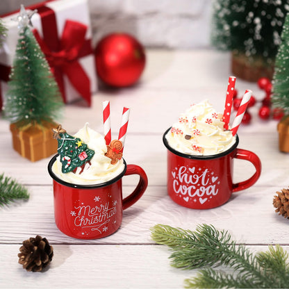 Jingmore 2 Pack Christmas Coffee Bar Decor with Faux Whipped Cream Ceramic Gingerbread Coffee Mugs Faux Hot Cocoa Toppers Christmas Tree Gingerbread Man Decoration for Xmas Bar Centerpieces