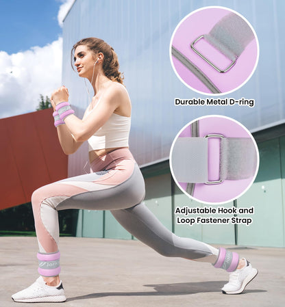 Ankle Weights, Wrist Leg Arm Weight for Women Men with Adjustable Straps, A Pair of 2LBS(1LB Each Weight) Arm Weighted for Running Walking Yoga Gymnastics Physical Therapy, Light Purple