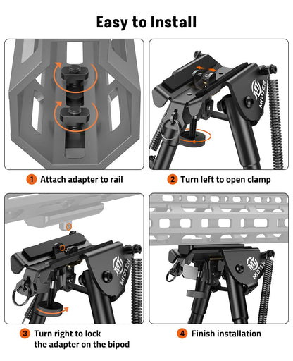 MidTen Bipods for Rifles M-Rail Sling Stud Bipod with Adapter Adjustable 6-9 Inches Aluminum