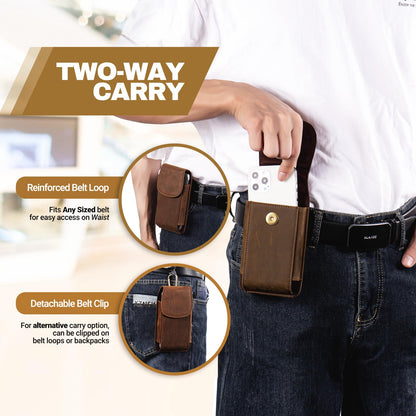 Hengwin Top Grain Leather Phone Holster Cell Phone Holster with Belt Clip/Loop, Phone Pouch Belt Holder Carrying Case Fits for iPhone 16 Plus 15 Plus Samsung Galaxy S26 Ultra S25 Edge (Retro Brown)
