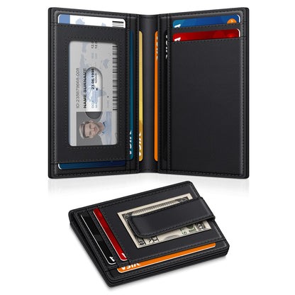 Wallet for Men 14-16 Cards, Minimalist Men Leather Wallet, Men's Front Pocket Bifold Wallets with Money Clip, Slim Thin Card Holder RFID Blocking Bill Folder & Magnetic Closure, Gifts for Men, Black