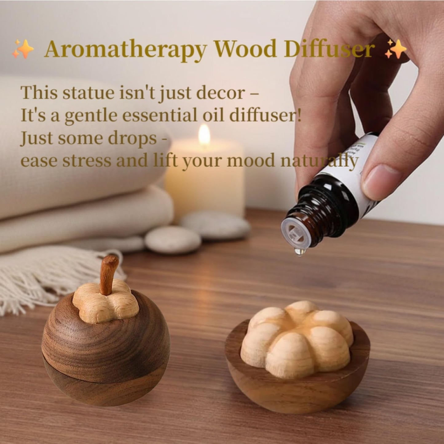 Nythriel Layered Wood Passive Diffuser Petal-Like, Small Portable Essential Oil Aromatherapy Decor, Mini No-Electric Natural Boho Walnut Accent for Car, Desk, Travel, Rooms, Home, Office