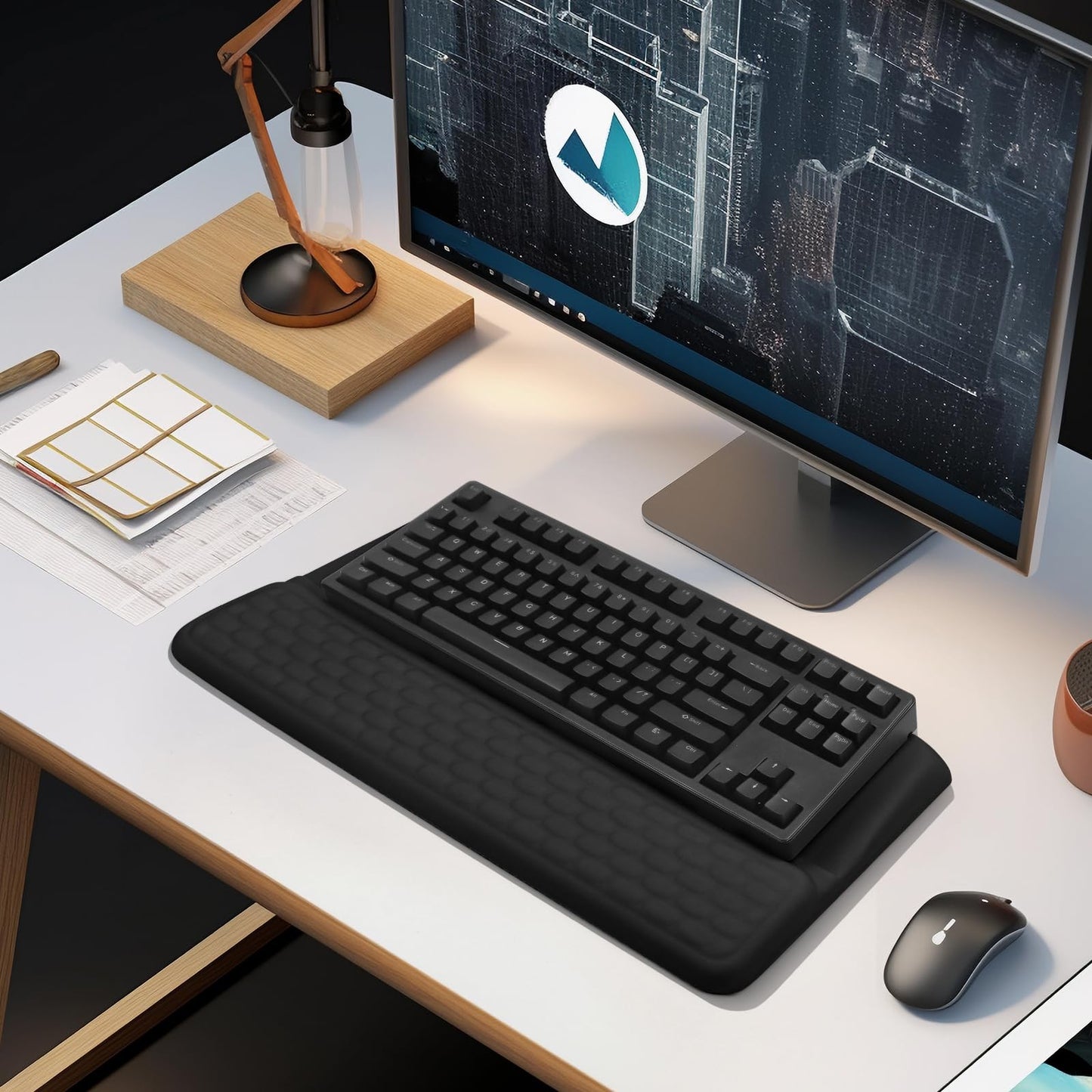 Computer Keyboard Stand Pad with Wrist Rest, Ergonomic Comfy Tilted Keyboard Stand Riser Holder Pad for Office Home (Black)