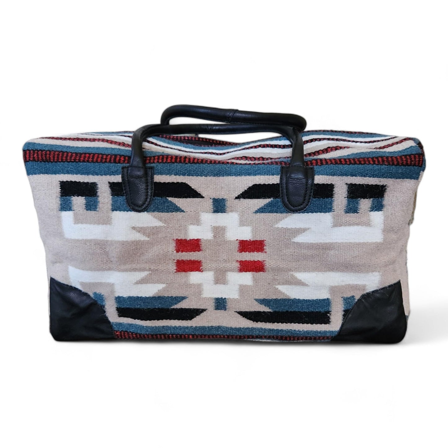 Aztec Large Weekender Southwestern Duffel Bag Saddle Blanket Bag 100% Leather Handles (Sahara)