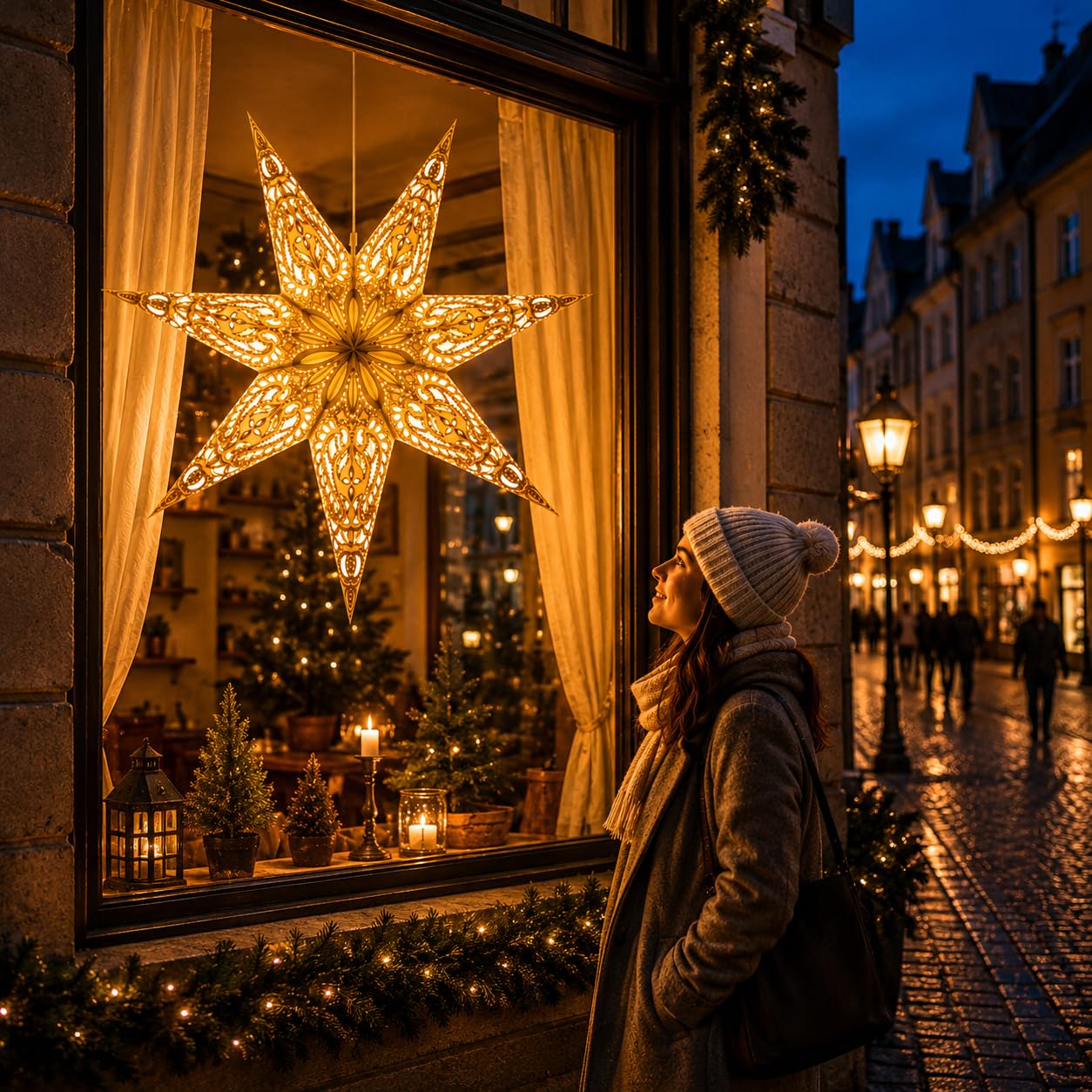 YEPSIO Lantern Lampshade Paper Star Light Shades Large 60cm Hanging Decorations for Christmas Wedding Home Decoration Birthday Party Foldable 7 Pointed Star (Glitter White Golden)