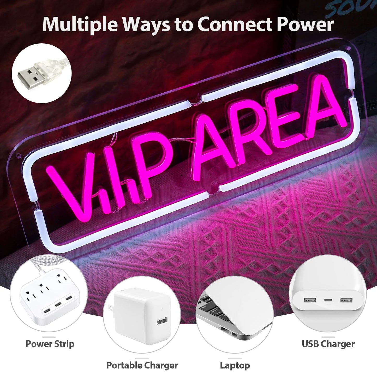MinIeoh VIP Area Neon Sign, USB Powered VIP LED Light Signs for Room Decor, Dimmable Light Up Sign For Business Wine Bar, Cocktail Bar, Hotel, Cafe, Office, Beauty Nail Lash Brow Salon Decor