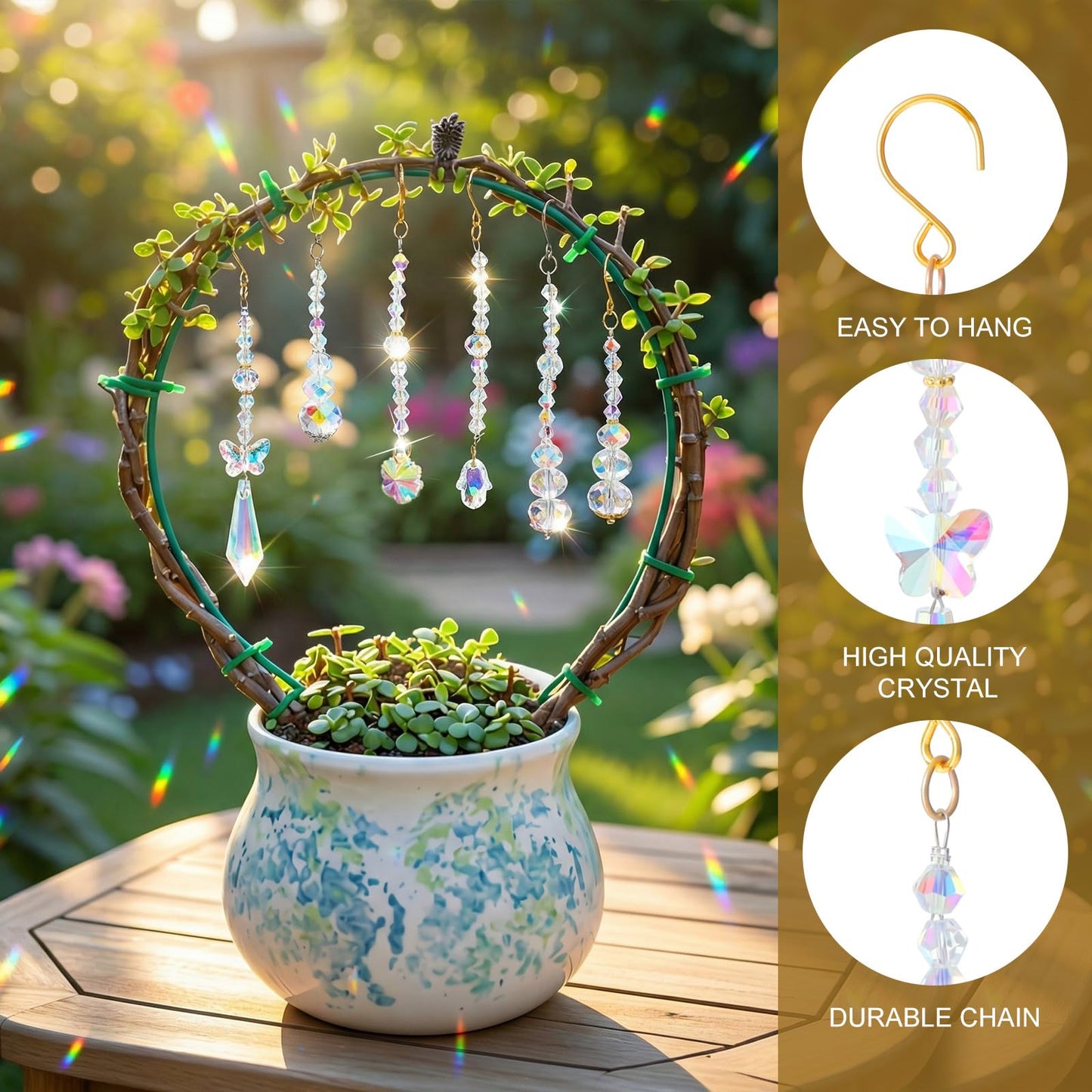 MTLEE 6 Pcs Crystal Suncatchers Plant Decorations Charms Hanging Prisms for Window Indoor Garden Plant Pot Holder Hanger Tree Vine Home Chandeliers Outdoors(Classic)