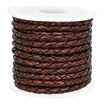 GENIQUE Real/Genuine Round Braided Leather Cord String Rope Folded, Leather Rope for Crafts, Jewelry Making, Necklace, Bracelets (5 Metres) (3mm, Antique Brown Distressed)