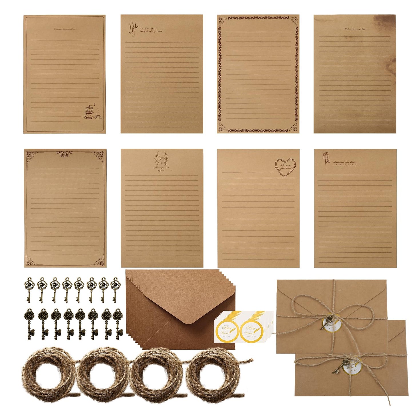 96 PCS Vintage Stationery Set, 32 Aged Paper with 16 Matching Envelopes, Vintage Antique Old Fashion Paper, Premium Old World Letter Writing Kit for Invitations, Love Letters, Thank You Notes