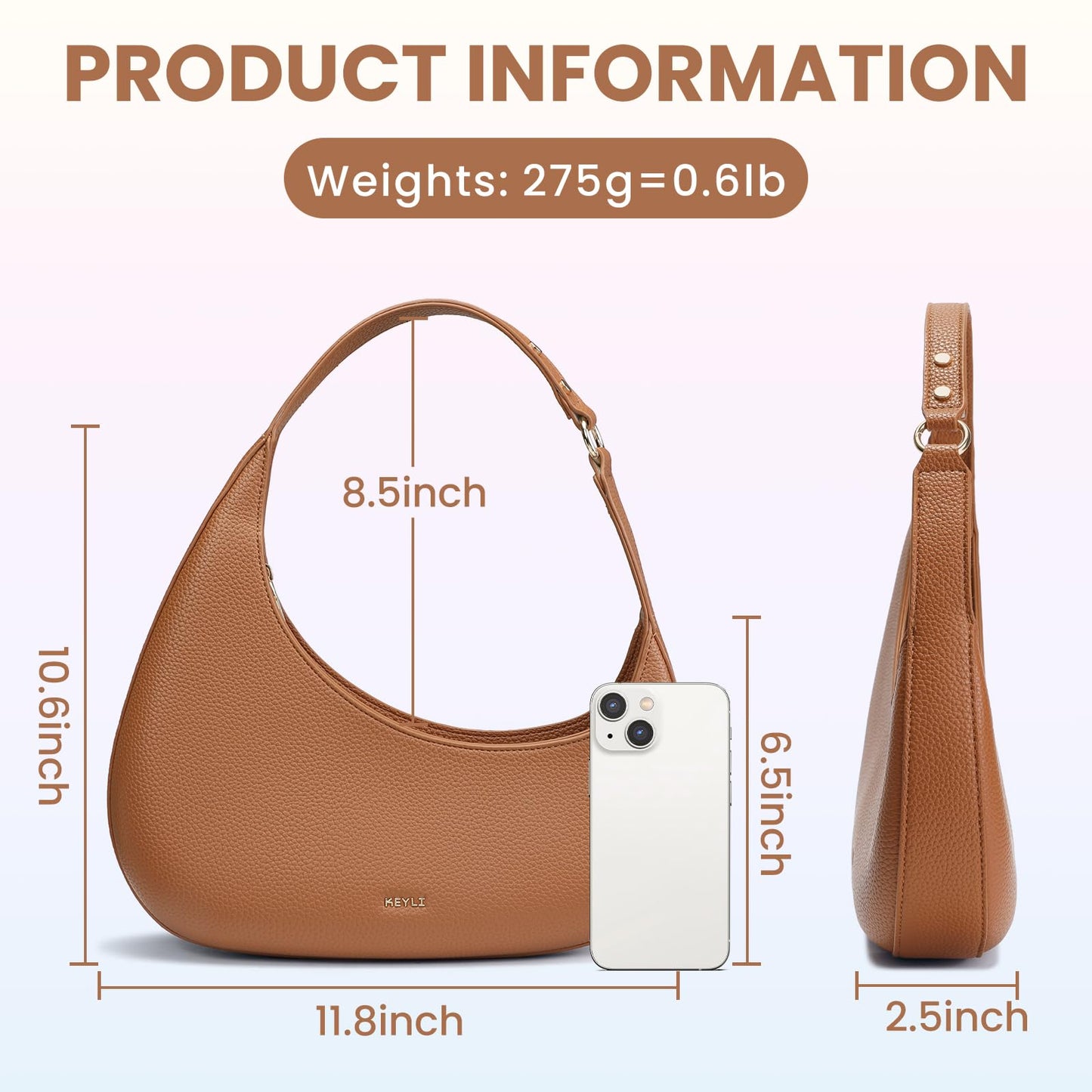 Keyli Shoulder Bag Polene Bags for Women Fashionable Casual Vegan Leather Zip Top-Handle Handbags Quilted Crescent Hobo Purse Brown