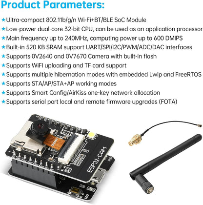 ESP32 CAM Development Board, Aideepen ESP32-CAM MB WiFi/Bluetooth Development Board, DC 5V Dual Core Development Board with 2.4G Antennas IPEX, OV2640 Camera TF Card Module