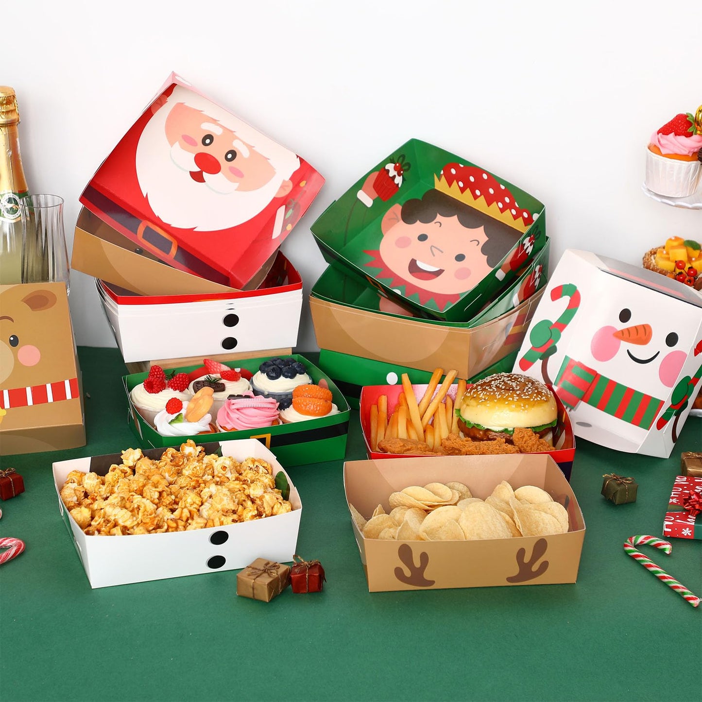 Zhehao 36 Pack 5 lb Large Winter Snowflake Paper Food Trays Plates Party Supplies Snack Food Serving Boat Nacho Trays Disposable Snack Bowl for Winter Holiday Decorations(Cartoon Style)