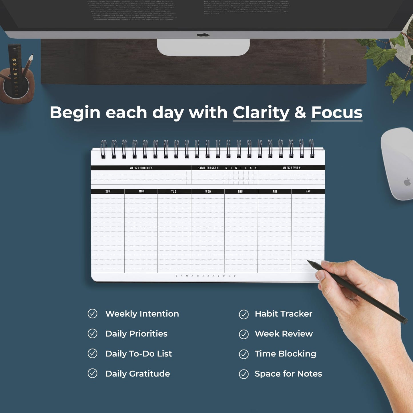 Weekly Planner 2026 (Undated) | Daily Weekly Monthly Planner PRODUCTIVE WEEKS + Pen | Habit Tracker Organizers office, academic | Week at a glance planners for men and women | 1 Full Year | V1