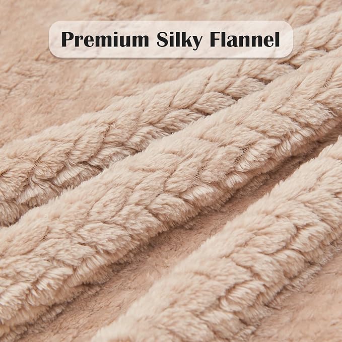 NEWCOSPLAY Super Soft Queen Blanket Taupe Premium Silky Flannel Fleece Leaves Pattern Lightweight Bed Blanket All Season Use (Taupe, Queen(90"x90"))