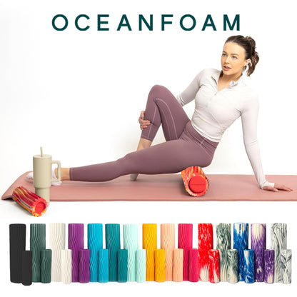 Oceanfoam Tidal Roller - Black Marbled - Muscle Massage Foam Roller for Back Pain & Stretching - Firm and Ergonomic Wide Wave Textured - Yoga, Athletics, & Wellness - Full Size, 20" x 5"