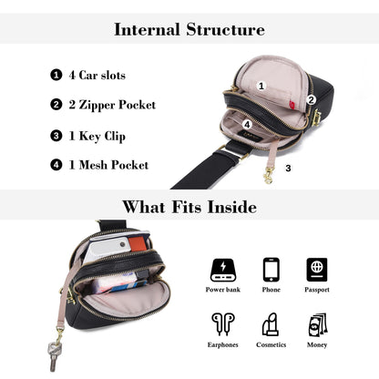 INICAT Anti Theft Crossbody Bag for Women, Small RFID Blocking Sling Purse with Zipper Lock for Travel, Vegan Leather(Black)