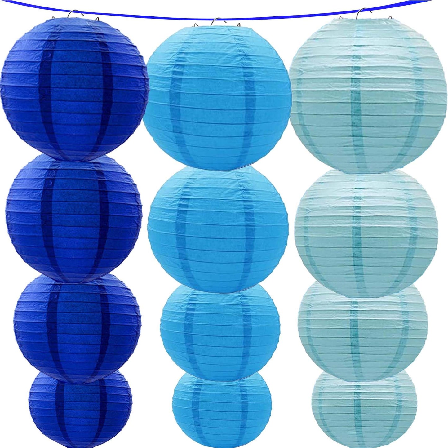 Blue Paper Lanterns 12Pcs Hanging Lanterns for Birthday Party, Wedding, Home Decor, Baby Shower Festive Decoration