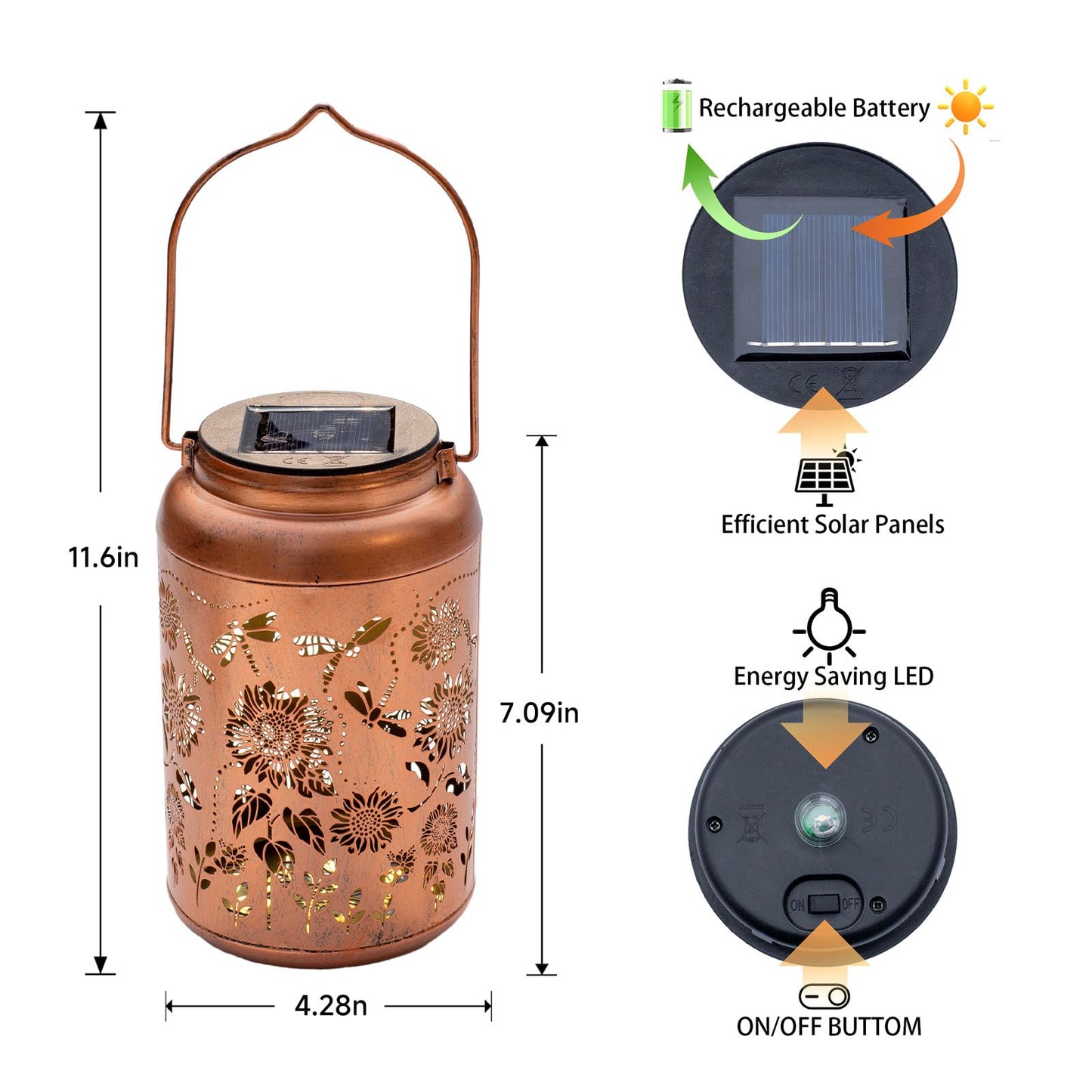 Sunflower Solar Lanterns Outdoor Waterproof Hanging Solar Lights,Gifts for Women Grandma Mom Garden Decor,Lantern Metal Decorative Yard,Patio,Lawn,Porch,Deck,Balcony