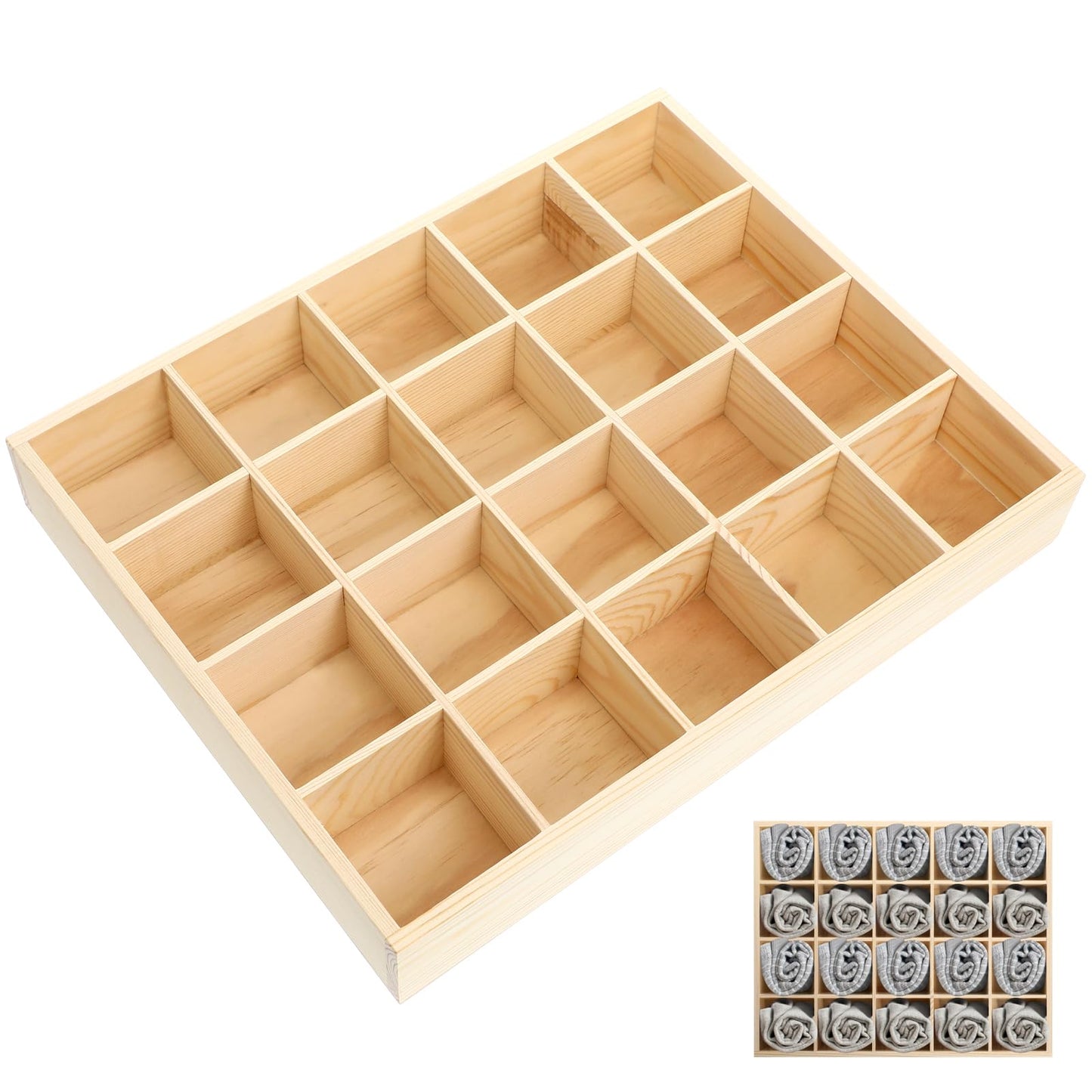Ciieeo Wooden Drawer Organizer Box 13.38X10.62X1.96In Multi-Compartment Storage Divider for Socks Underwear Keys Home Closet Organization