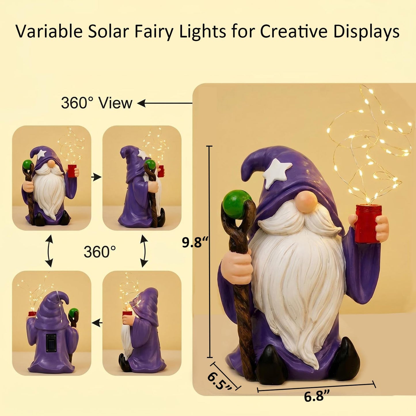 Joint Honglin Solar Wizard Gnome Garden Statue with Variable LED Fairy Lights, Patriotic Star Hat Gnome Figurine, Outdoor Waterproof Resin Garden Decor for Yard Lawn Patio Gift (Firework Gnome)
