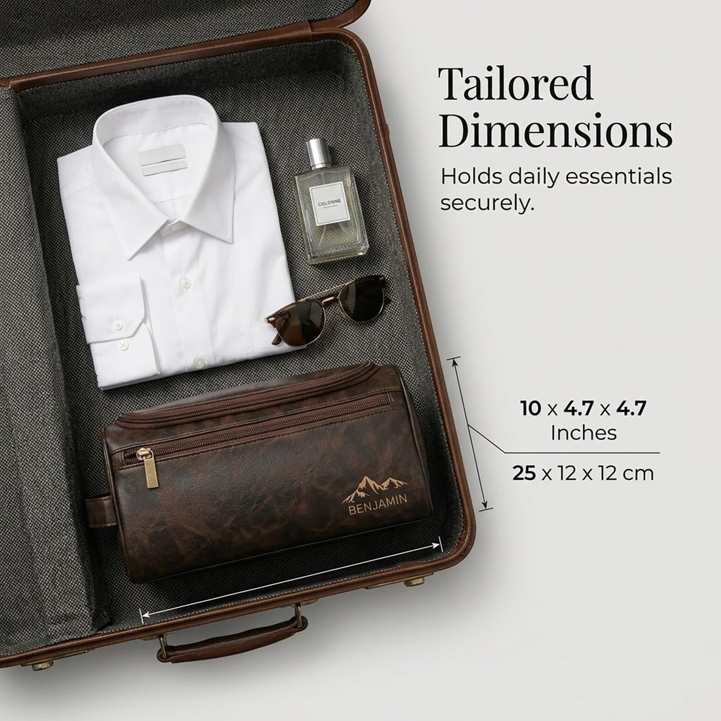 Ayperoad® Personalized Leather Toiletry Bag for Men, Custom Engraved Hanging Mens Toiletry Travel Bag, Groomsmen Gift for Dad Husband Boyfriend (Coffee)