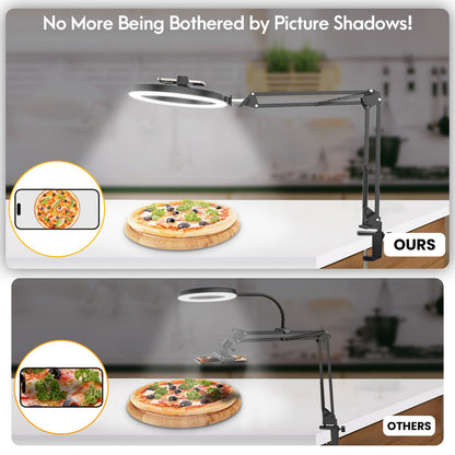 Overhead Camera Mount with Ring Light Phone Holder,10" LED Ring Light for Desk with Stand and Remote for iPhone,Phone Tripod with Light for Video Recording TikTok Live Stream Cooking Kitchen Vlogging