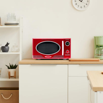 Nostalgia Retro Microwave Oven - 0.7 Cu Ft, 700-Watt Countertop Size with Glass Turntable, Child Safety Lock, 8 Auto-Cook Programs, Digital Clock - Aqua