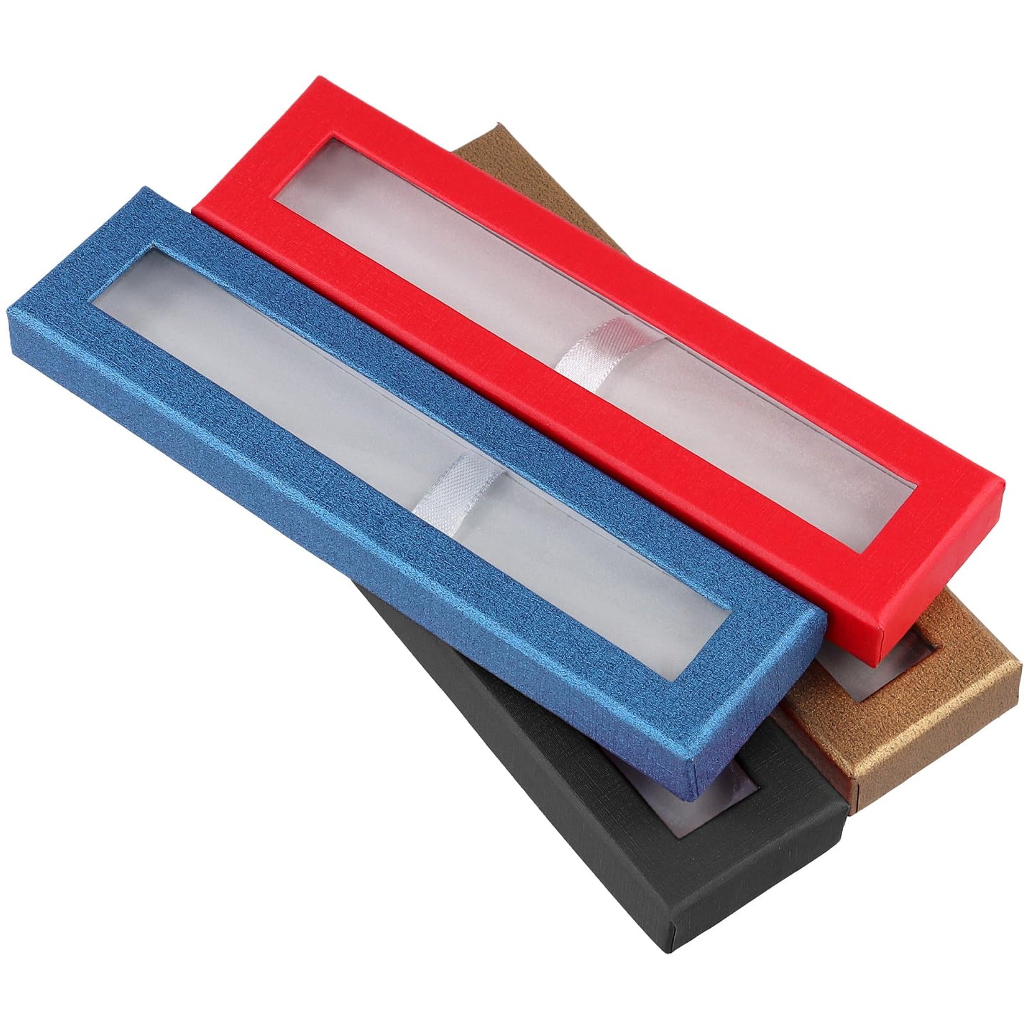 GINLANK 40 PCS Empty Pen Present Box, Colored Pen Presentation Display Box with Clear Lid and Cushion, Pen Gift Box for Business, Birthday Souvenir, Office Supplies