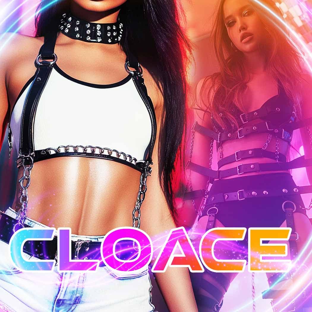 CLOACE Black Harness Belts for Woman Fashion Leather Chest Harness Goth Rave Belt