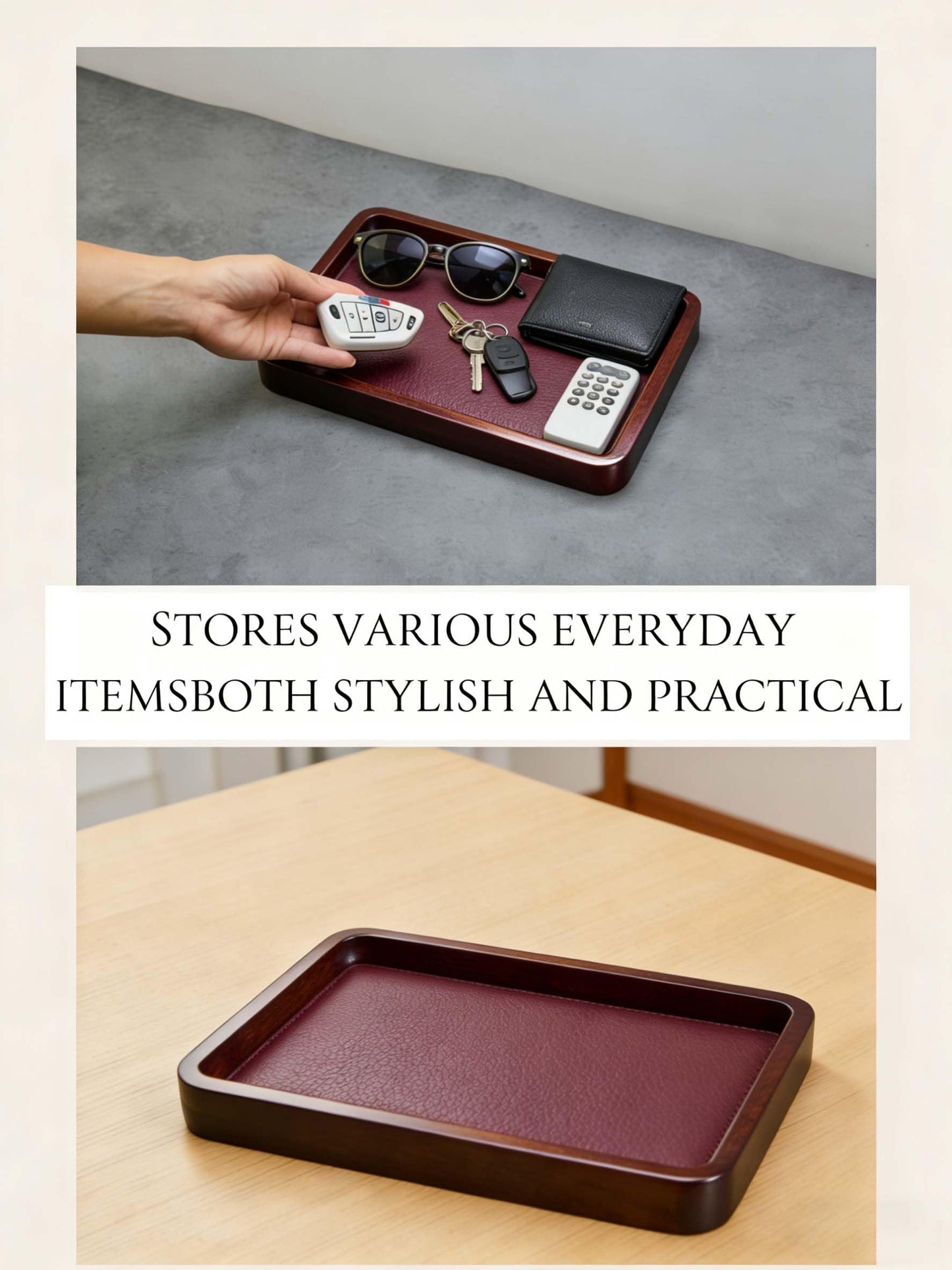 Valet Tray-Light Brown Wood Decorative Key Tray, Bedside Dump Holder.Catch All Tray Tray Decorative for Trinkets,Watches,Keys,Sunglasses.