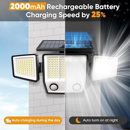 Solar Motion Sensor Outdoor Lights Waterproof - 3000LM 3 Modes Security Lights Outdoor 270° Illumination IP65 LED Solar Flood Wall Light for Garden Yard Patio Pathway (With ‎Remote Control, 3)
