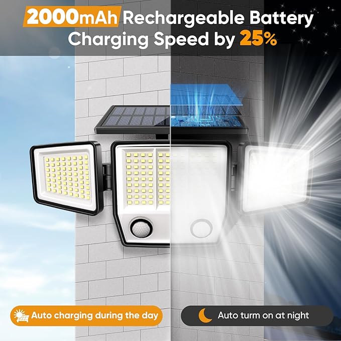 Solar Motion Sensor Outdoor Lights Waterproof - 3000LM 3 Modes Security Lights Outdoor 270° Illumination IP65 LED Solar Flood Wall Light for Garden Yard Patio Pathway (Modern, 3)