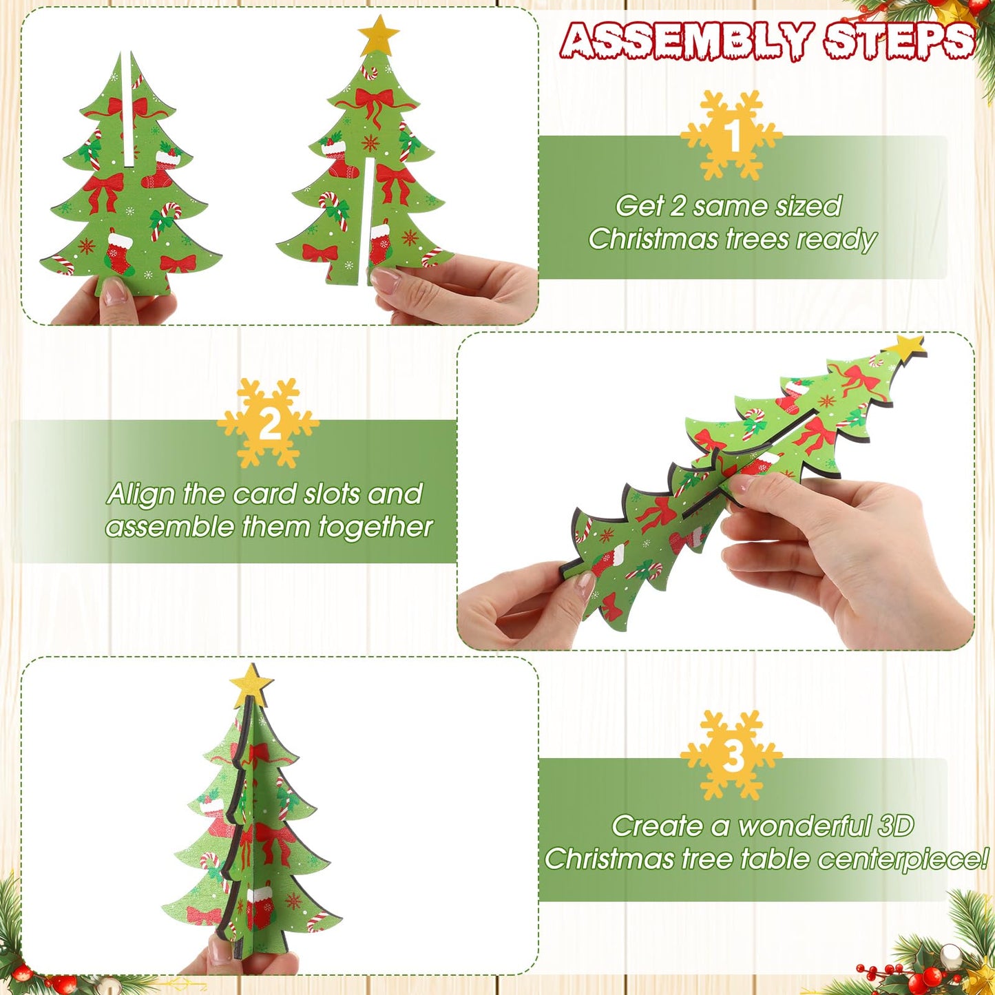 Bucherry 5 Pcs Wooden Christmas Trees Tabletop Decorations Rustic 3D Christmas Trees Xmas Centerpieces Farmhouse Table Wooden Signs for Xmas Winter Farmhouse Home Tiered Tray Decor