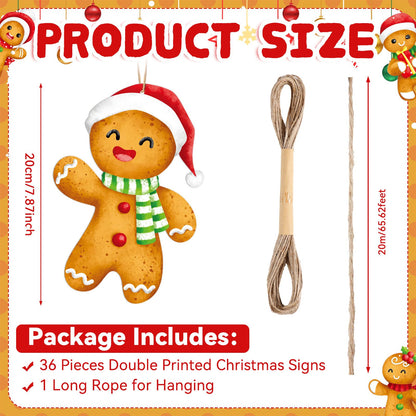 Soaoo 36 Pcs 7.9 Inch Gingerbread Man Christmas Outdoor Decorations Large Hanging Christmas Ornaments Double Sided Xmas Plastic Decor for Xmas Tree Office Home Yard Porch Holiday