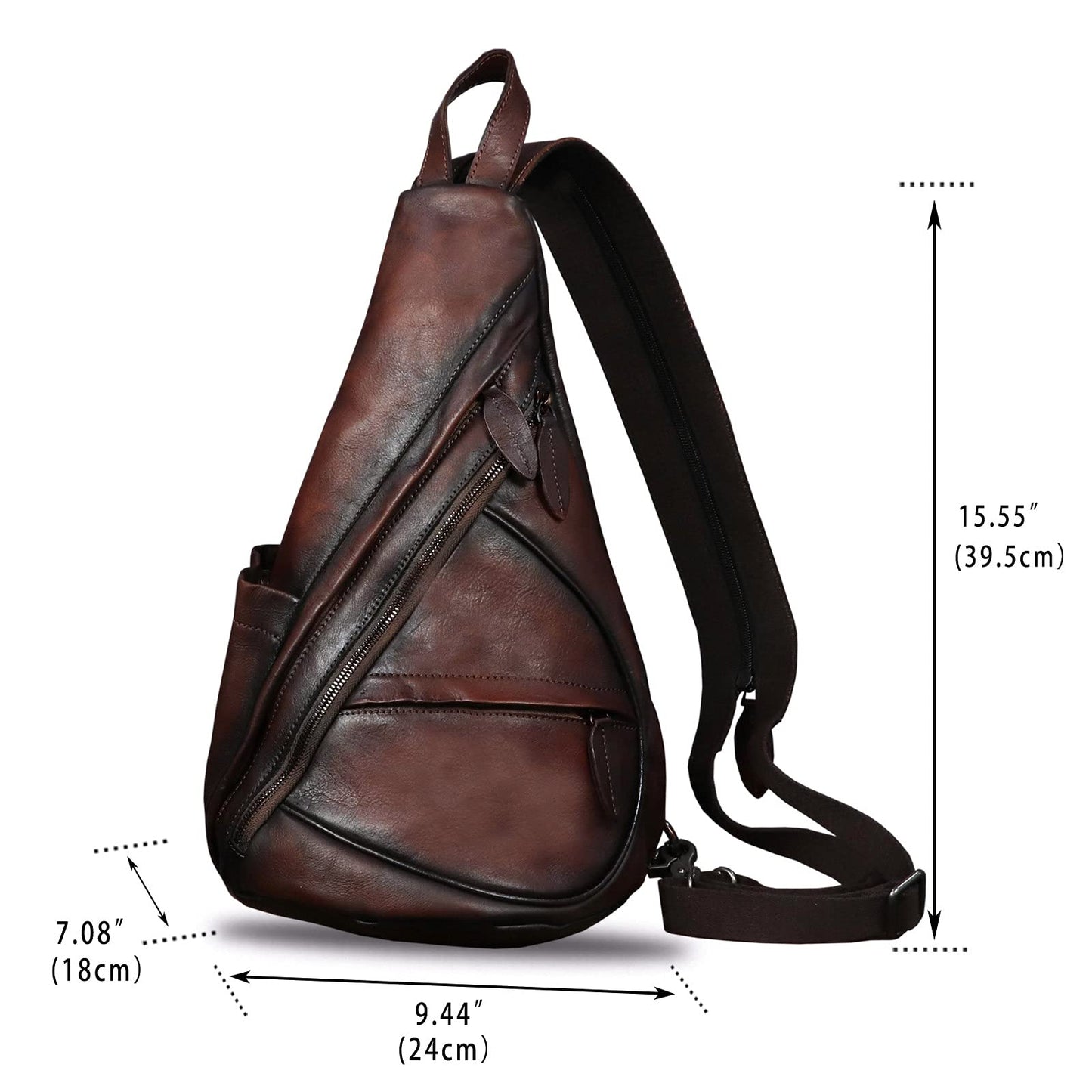 Genuine Leather Sling Bag for Men and Women Vintage Sling Backpack Shoulder Crossbody Bag Chest Bag for Ipad (LightCoffee)