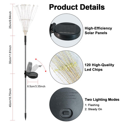 Soomit Solar Garden Lights Outdoor, 2 Pack 120 LED Twinkling Firework Lights Decorative with 2 Modes, Outdoor Waterproof Solar Starburst Light for Yard Pathway Planter Patio Decor, Warm White