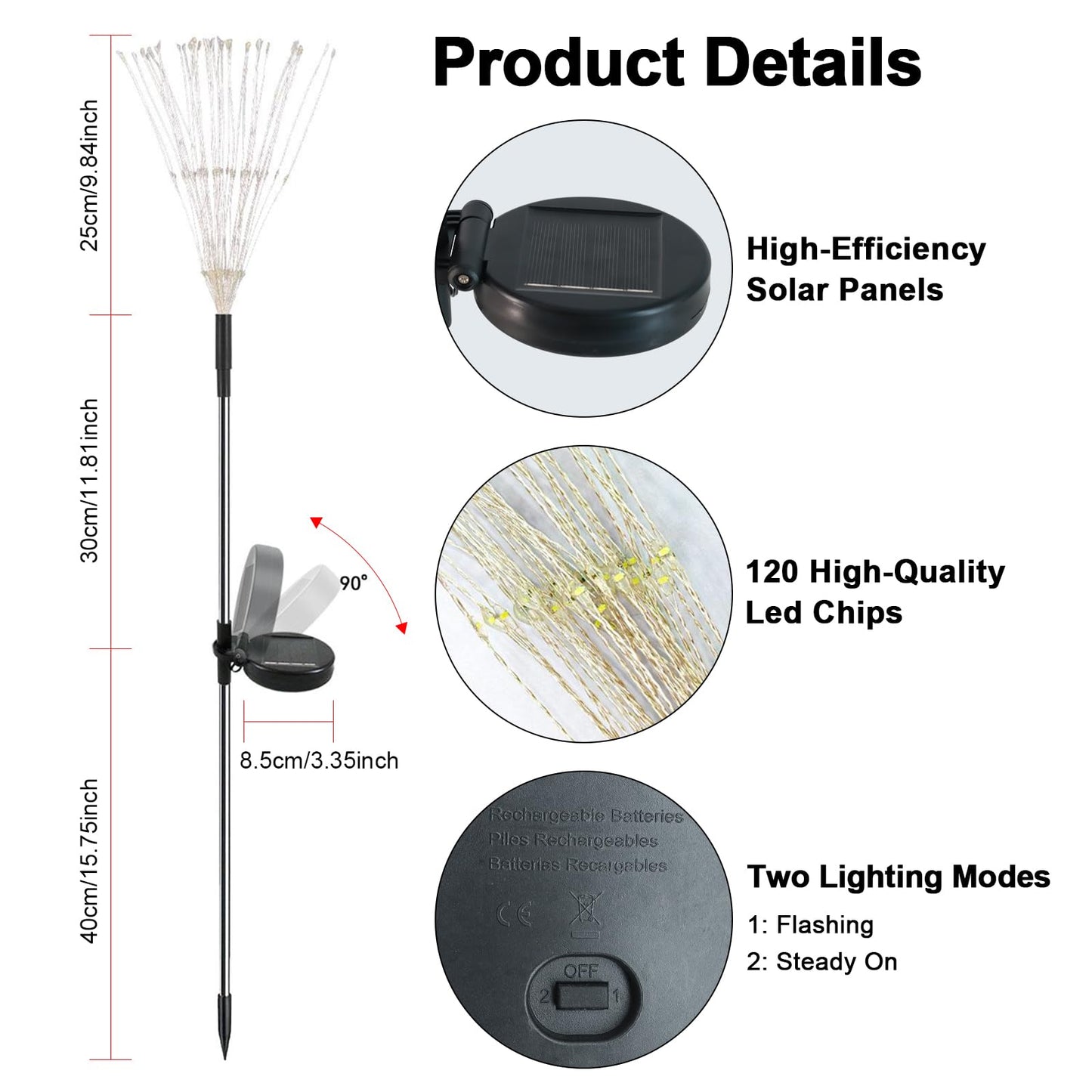 Soomit Solar Garden Lights Outdoor, 2 Pack 120 LED Twinkling Firework Lights Decorative with 2 Modes, Outdoor Waterproof Solar Starburst Light for Yard Pathway Planter Patio Decor, White