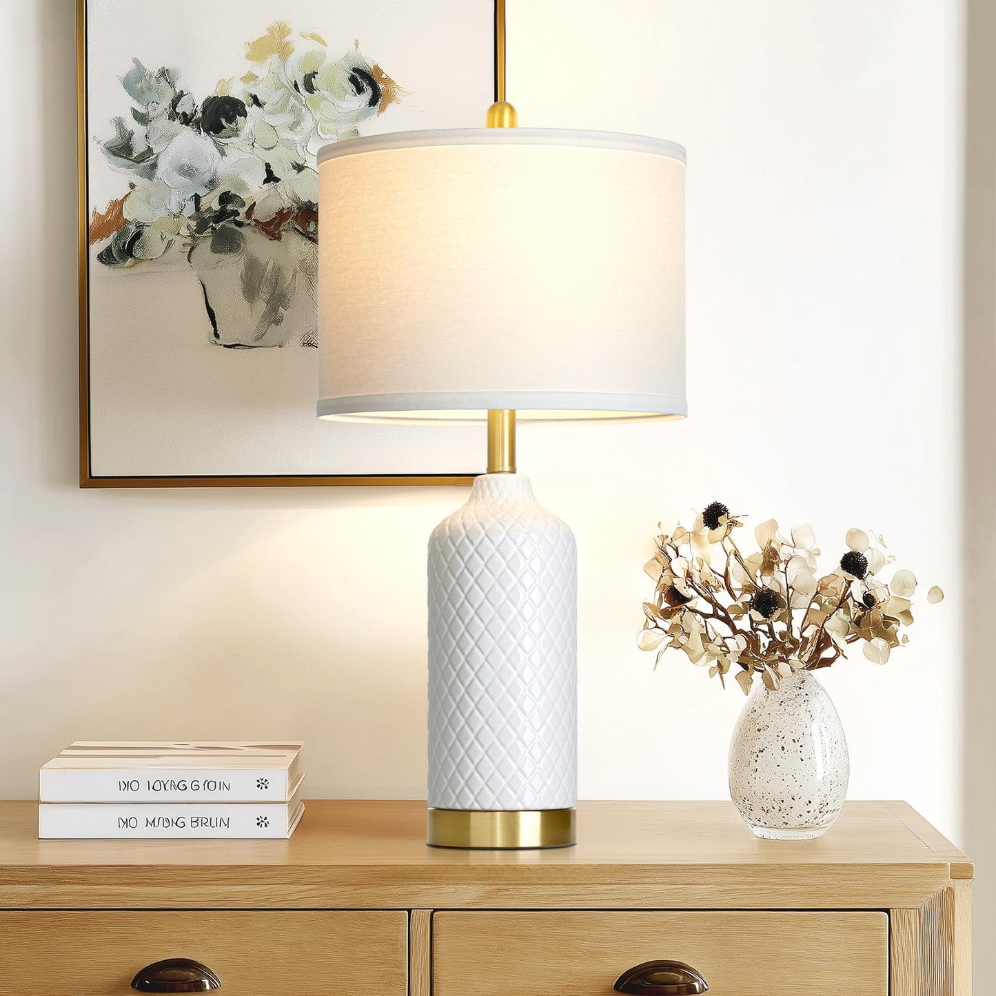 luxeflow 26“ White Ceramic Table Lamps for Living Room, Modern Ceramic Lamps Set of 2, Tall Bedside Lamp for Nightstand, Classic Farmhouse Bedroom Lamp for Desk Side End Table Home Decor