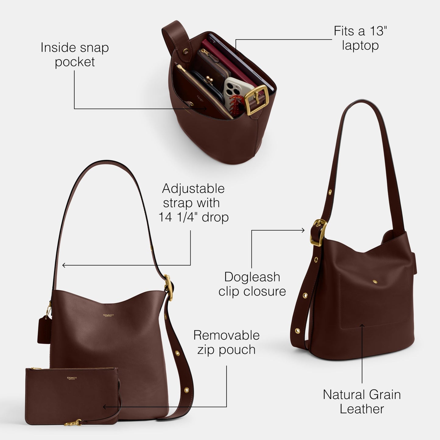 Coach Natural Grain Leather Bleecker Bucket Bag