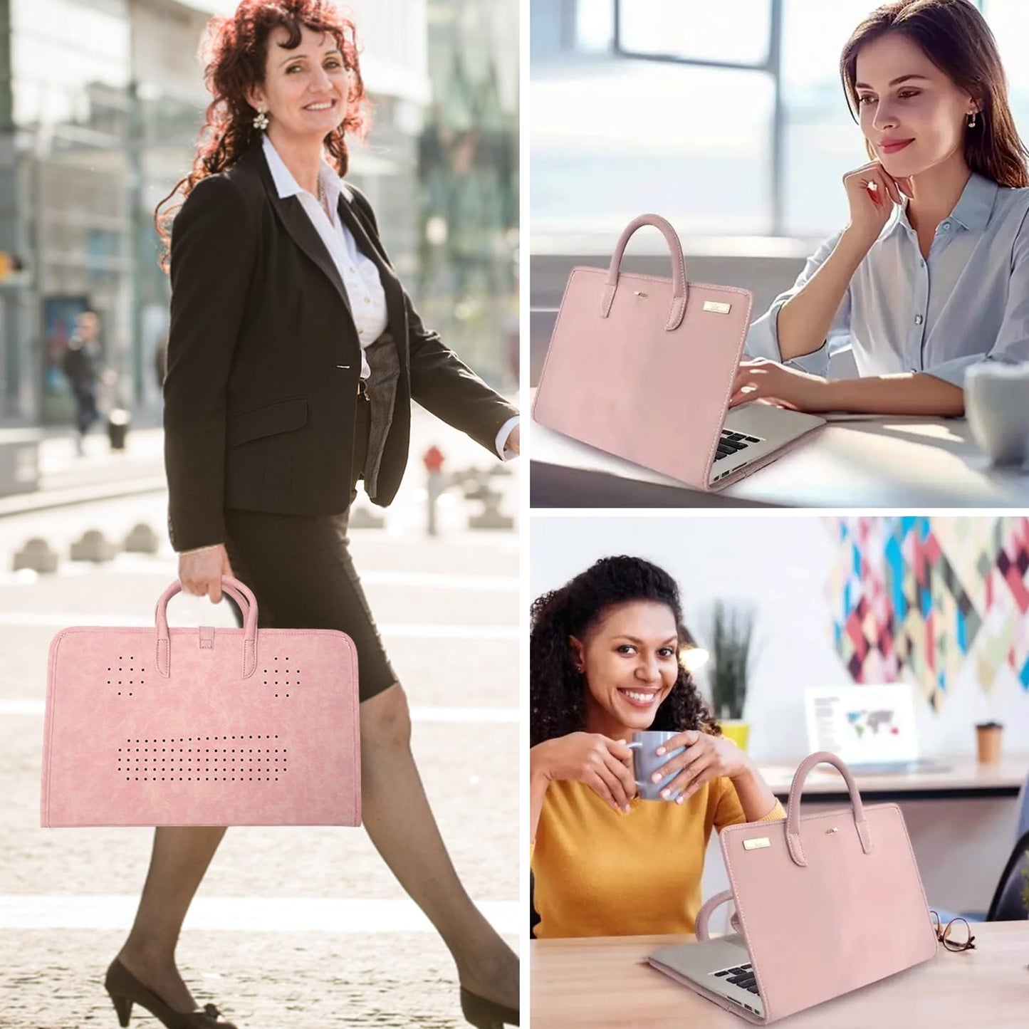 PU Laptop Sleeve Pink With Handle Protective Case Laptop Bag，Compatible with 15.6" Notebook(15.6 inch)